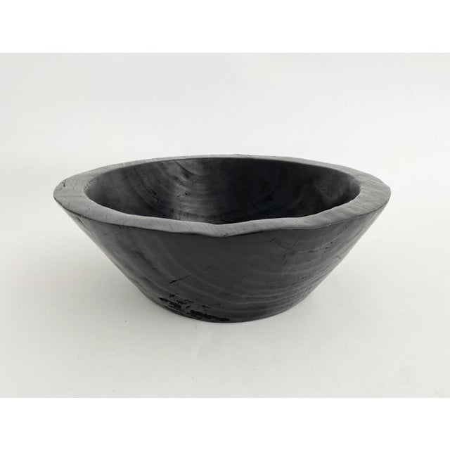 Artisan Hand-Carved Teak Wood Black Bowl For Sale - Image 4 of 8
