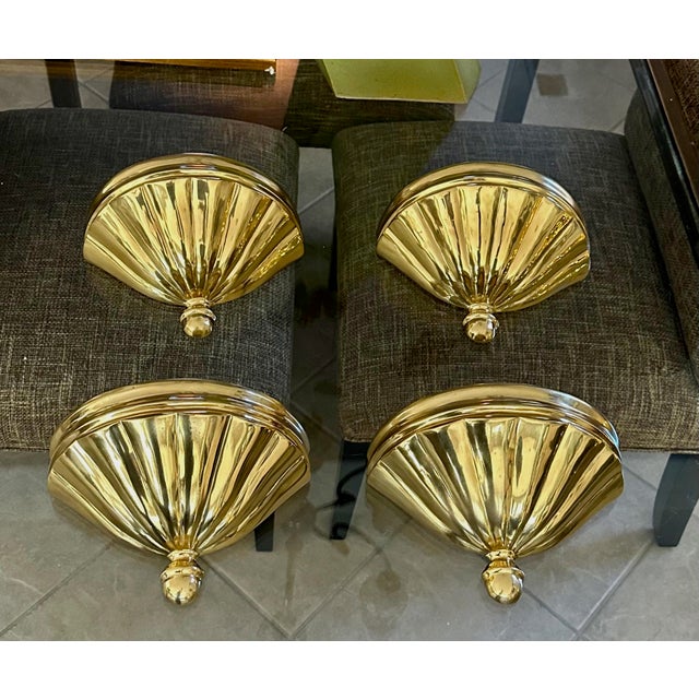 Brass Set 4 Brass Scallop Shell Uplight Wall Sconces For Sale - Image 8 of 17