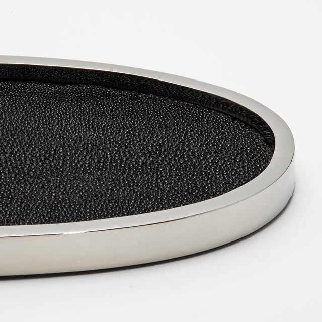 Black Oval Tray in Black Shagreen With Polished Stainless Steel by Kifu Paris For Sale - Image 8 of 8