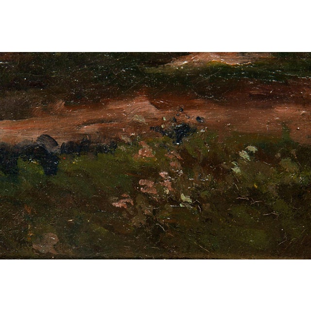 French Barbizon Antique 19th Century Oil Landcape River Painting For Sale - Image 11 of 12
