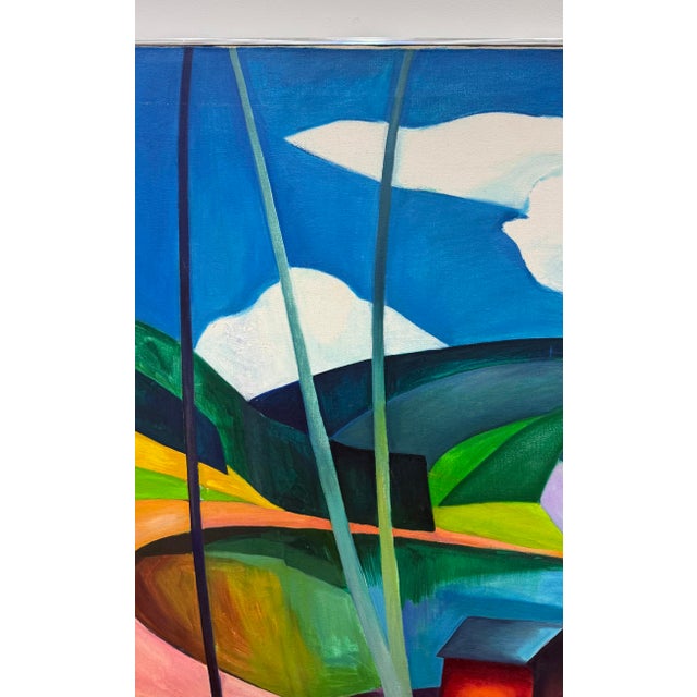 1970s 1978 Colorful Cubic Abstract Landscape Oil Painting on Canvas For Sale - Image 5 of 15