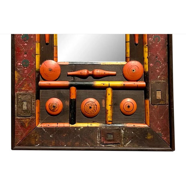 Orange Vintage Boho Found Object Assemblage Mirror For Sale - Image 8 of 13