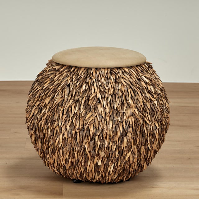 Animal Skin Pair of Vintage Palecek Leather and Suede Ottomans For Sale - Image 7 of 12