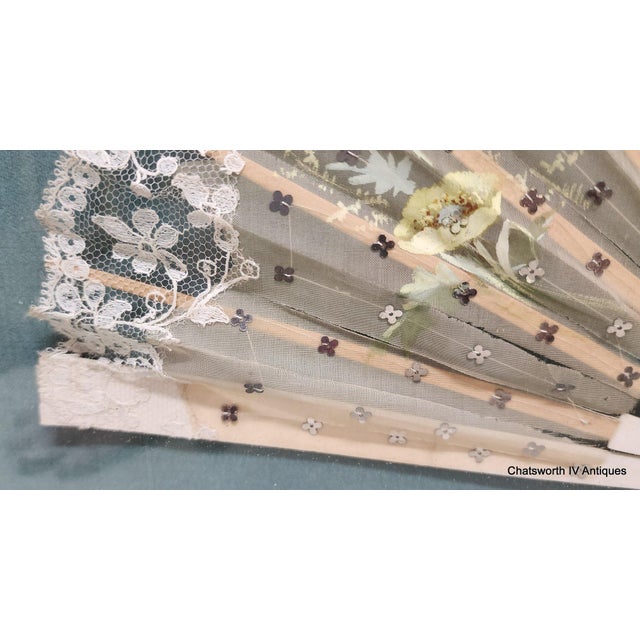 Shadow Box Framed Antique Victorian Lace & Silk Floral Painted Ladies Hand Fan For Sale - Image 11 of 12