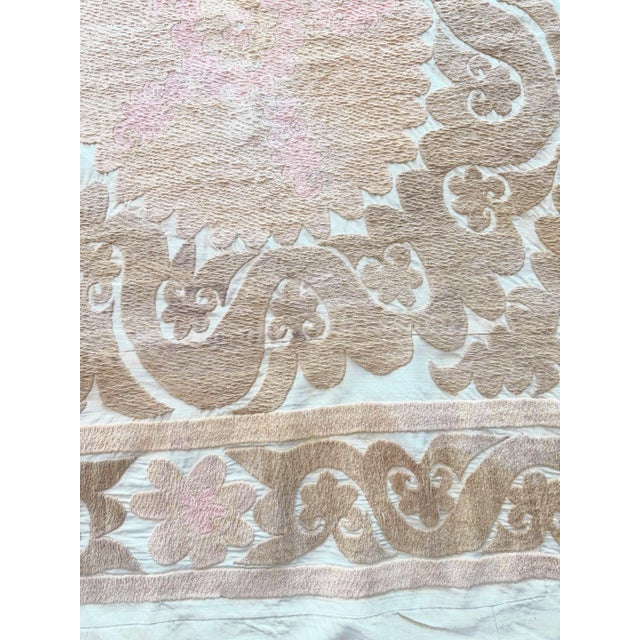 Tan Vintage Suzani Tablecloth From Bukhara, 4'4'' X 5' For Sale - Image 8 of 9