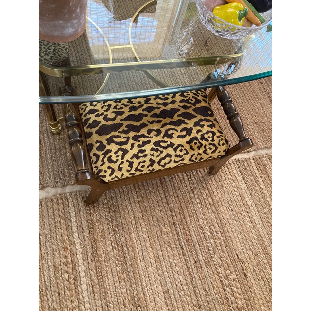 1980s Vintage Oak Footstool Scalamandre Leopardo For Sale - Image 9 of 9