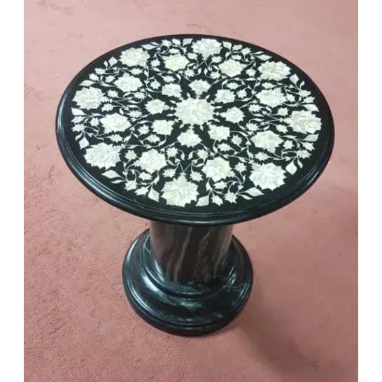Stone Vintage Neoclassical Black Marble Micro Inlays Tabletop For Sale - Image 7 of 7