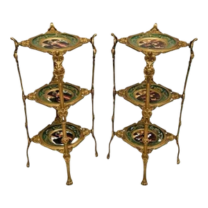 19th Century Fine Aesthetic Movement Ormolu Porcelain Tiered Étagères - a Pair