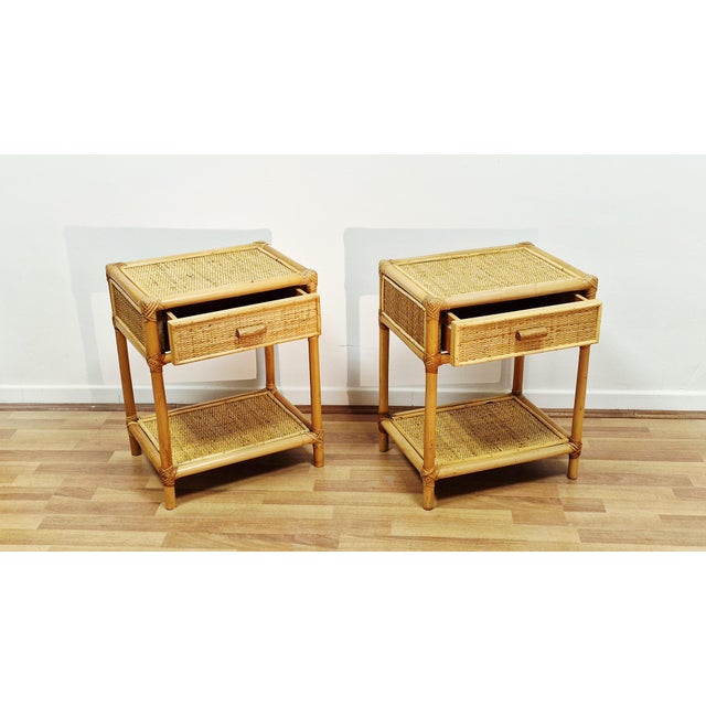 Wood Mid-Century Modern Bamboo and Wicker Bedside Tables, Italy, 1970s, Set of 2 For Sale - Image 7 of 18