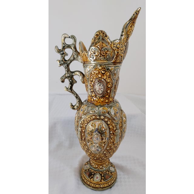 Large Italian Ornate Majolica Jug, 1960s For Sale - Image 11 of 11