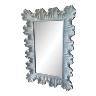 Newly Palm Beach White Lacquered Ruffle Scalloped Wall Mirror For Sale