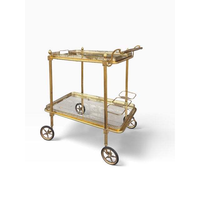 1950s Vintage Maison Jansen Brass Drinks Trolley Bar Cart For Sale - Image 5 of 13