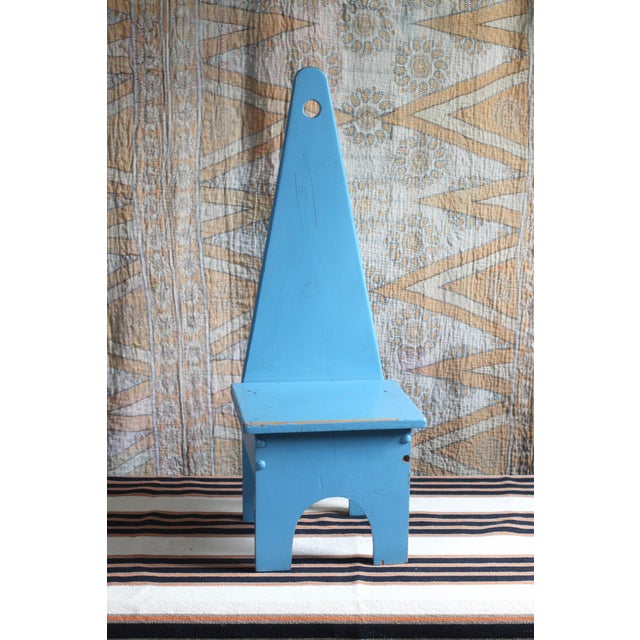 1950s Handmade Blue "Keyhole Chair" - Sewing Chair or Stool For Sale - Image 15 of 15