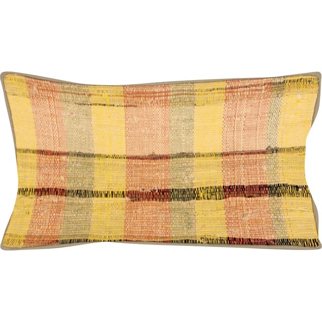 1960s Turkish Rag Pillow. Sewn with fragments of vintage hand made Anatolian cotton & linen kilims. Fiber fill. 523134