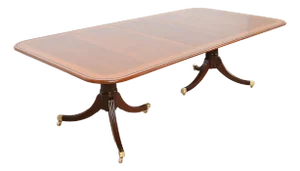 Baker Furniture Stately Homes Georgian Banded Mahogany Double Pedestal Extension Dining Table, Newly Refinished