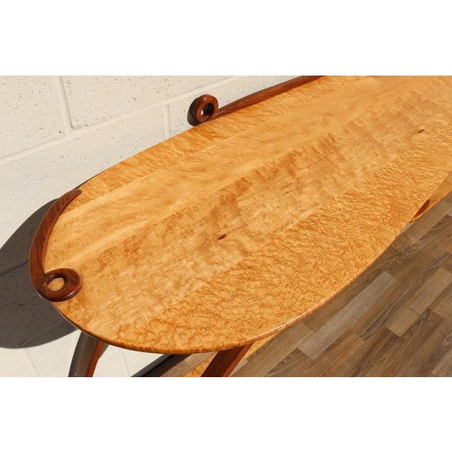 Mid-Century Sculptural Bird’s-Eye Maple & Rosewood Console Table, 1980s For Sale - Image 4 of 18