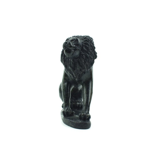 Mid 20th Century Handcrafted Solid Stone Sitting Lion Figurine on Base For Sale - Image 4 of 9