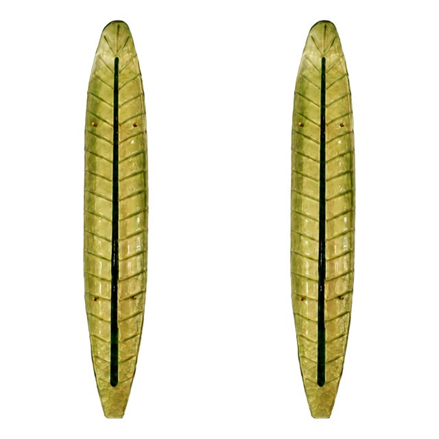 Murano Glass Green Leaf Wall Sconces, Italy, 1990s, Set of 2 For Sale