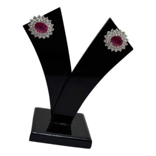 Natural 18k Gold Diamond 1.93ct & Ruby 2.44ct Stud Earrings, Pair For Sale