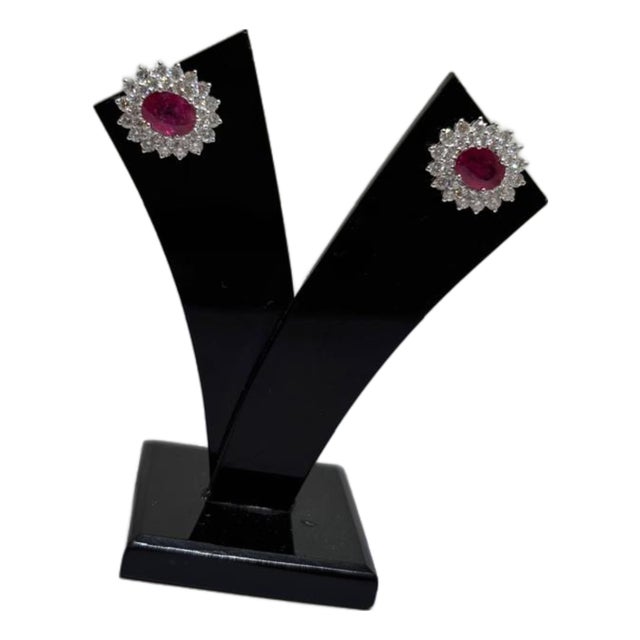 Natural 18k Gold Diamond 1.93ct & Ruby 2.44ct Stud Earrings, Pair For Sale