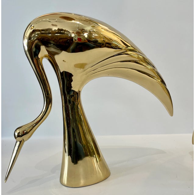 Art Deco Pair Brass Crane Sculptures, 1960s. For Sale - Image 3 of 12