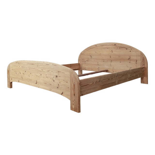 Vintage Swedish Double Bed in Pinewood, 1970s For Sale