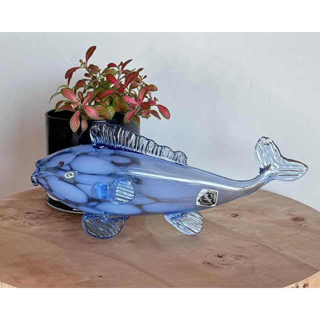 Vintage Altaglass Blue Hand Blown 10” Glass Fish Sculpture For Sale - Image 6 of 12