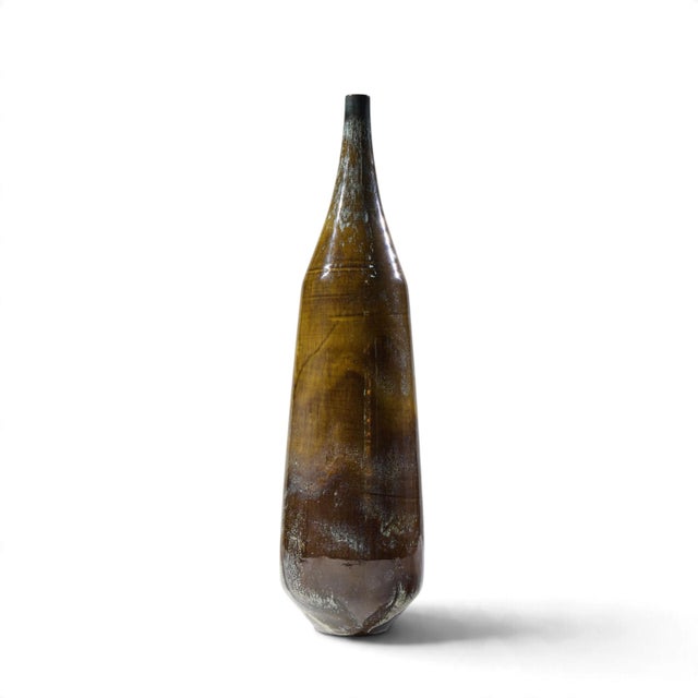 Mid-Century Modern Gertrud and Otto Natzler Mid Century Dark Cat's Eye Reduction Fired Glaze Cylindrical Tall Bottle For Sale - Image 3 of 8