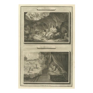 Pieter Mortier, Daniel in the Lions' Den and the Vision of the Four Beasts, 1700, Engraving For Sale