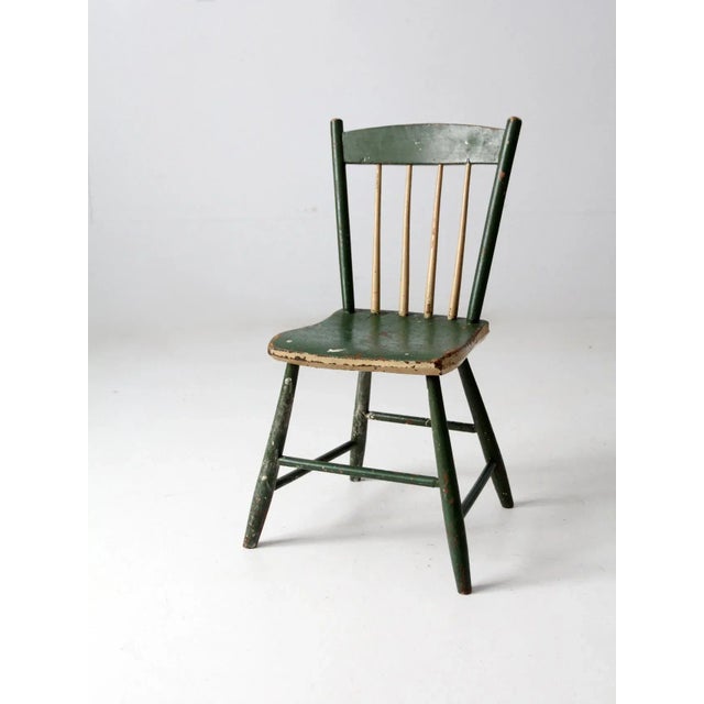 Late 19th Century Antique Primitive Painted Plank Seat Chair For Sale - Image 5 of 11