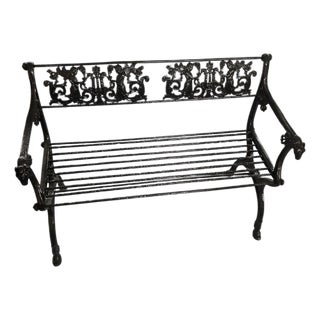 1990s Pair Of Victorian Style Cast Iron Lyre & Eagle Garden Bench For Sale