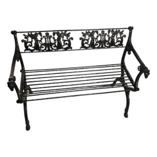 1990s Victorian Style Cast Iron Lyre & Eagle Garden Bench For Sale