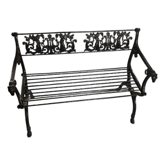 1990s Victorian Style Cast Iron Lyre & Eagle Garden Bench For Sale