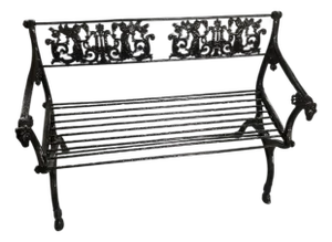 1990s Victorian Style Cast Iron Lyre & Eagle Garden Bench