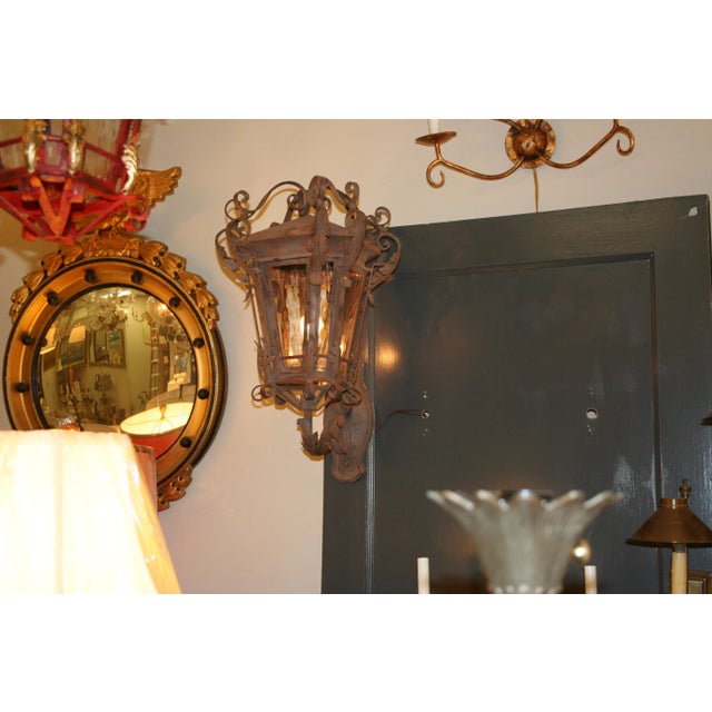 Exquisite Vintage Arte De Mexico Wall Scones. The hand-forged wrought iron finish and glass is original as is the single...