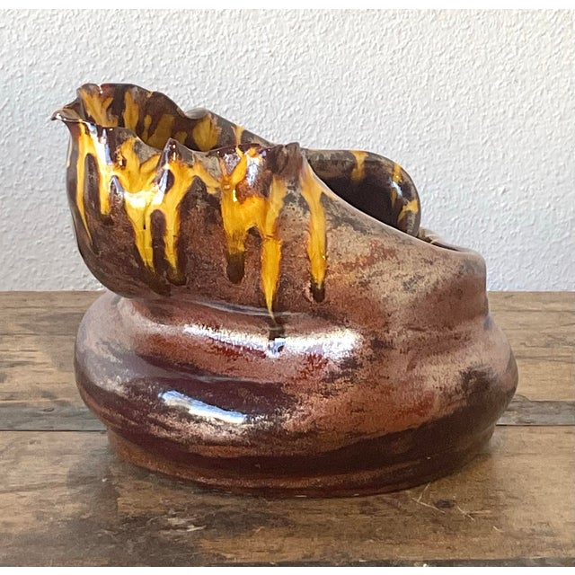 Brown Vintage Original Studio Pottery Biomorphic Vase For Sale - Image 8 of 12