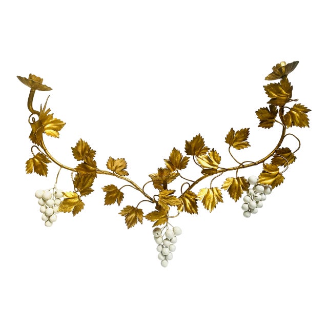 1960s Mid-Century Italian Gold Gilt Grapes and Leaves Wall Sconce For Sale