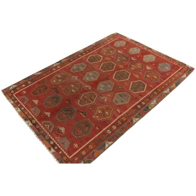 Rug & Kilim 1950s Vintage Turkish Kilim Rug in Red, Beige-Brown and Blue Tribal Geometric Patterns For Sale - Image 4 of 7