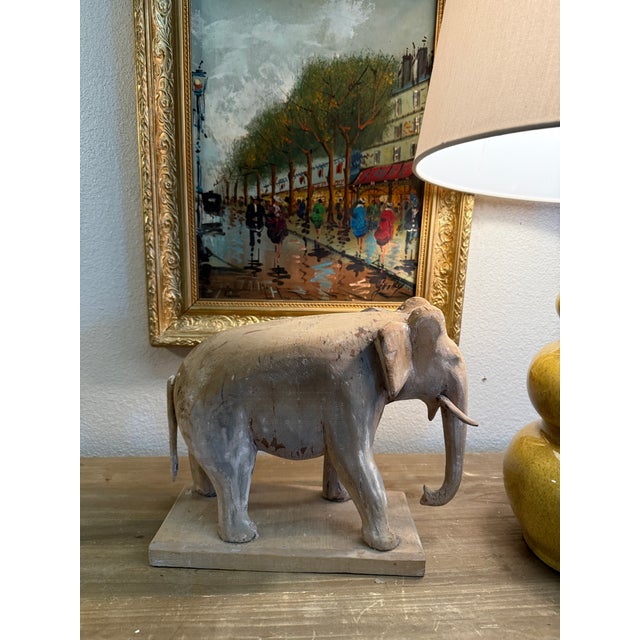 Almond Hand Carved Antique Wooden Elephant Sculpture For Sale - Image 8 of 10