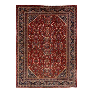 1920's Antique Floral Mahal Wool Rug Handmade in Red