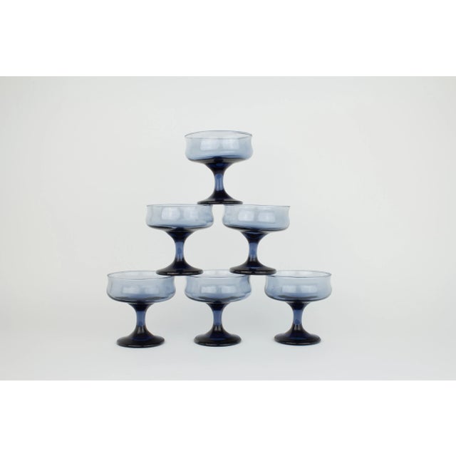Glass Mid-Century Modern Blue Champage Coupe Glasses - Set of 6 For Sale - Image 7 of 8