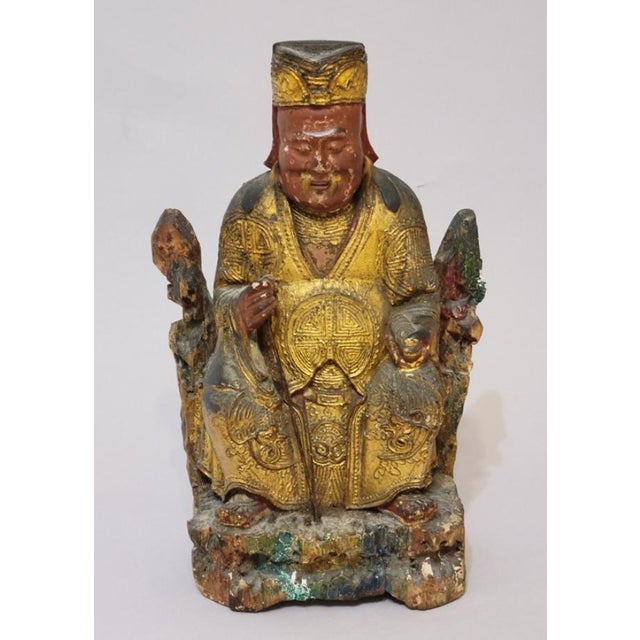 Early 19th Century Early 19th C. Chinese Qing Gilt Lacquer Carved Wood Daoist Temple Deity Figure For Sale - Image 5 of 13