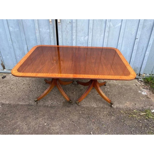 Late 20th Century Late 20th Century Regency Style Crossbanded Mahogany Banquet Dining Table With 2 Leaves For Sale - Image 5 of 10