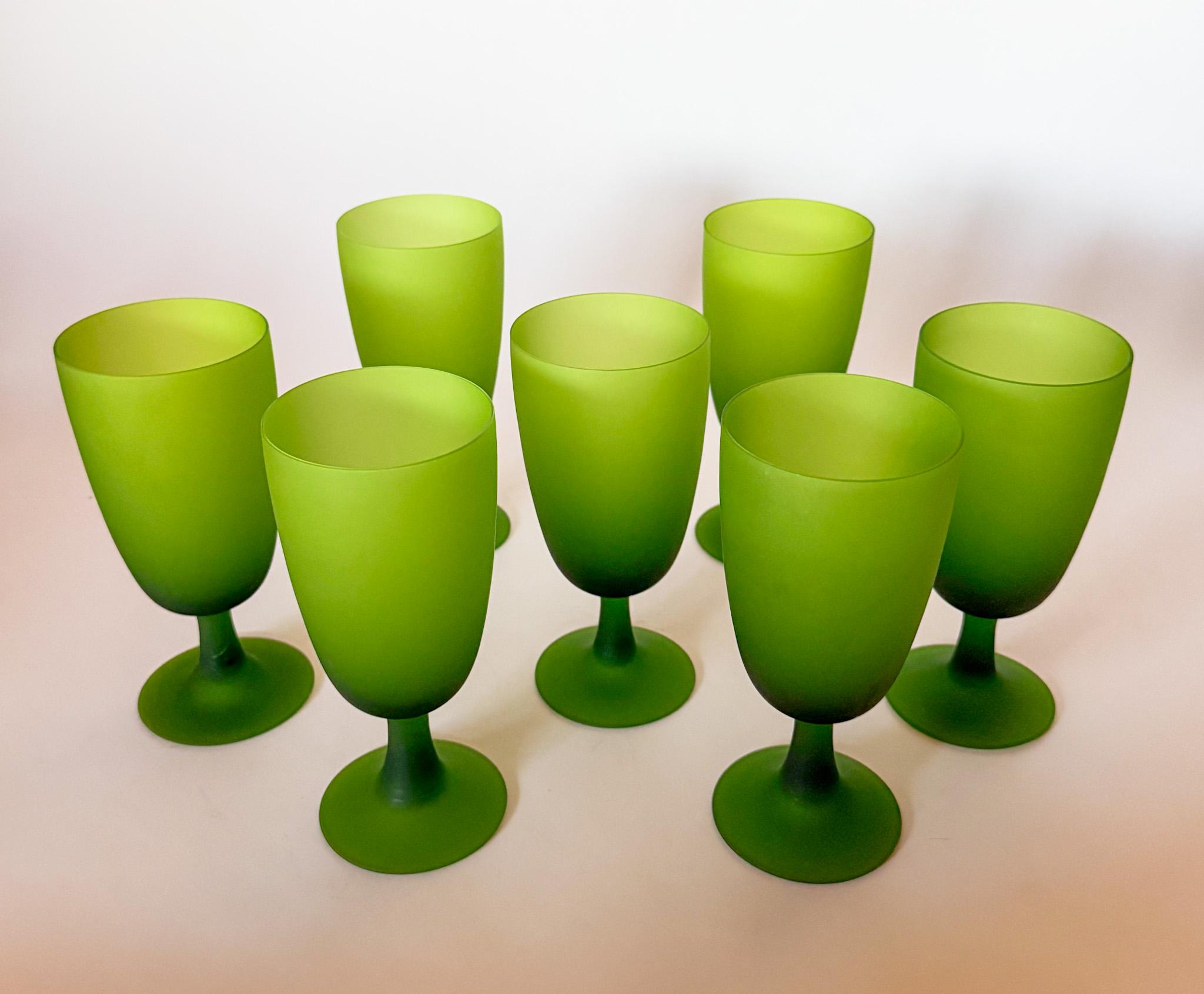1960s Carlo Moretti Italy Satinato Frosted Green Wine Water