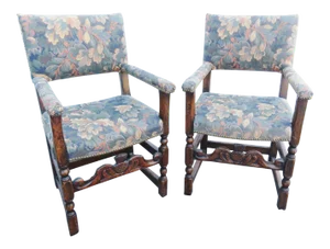 William & Mary Style Carved Oak Armchairs-a Pair