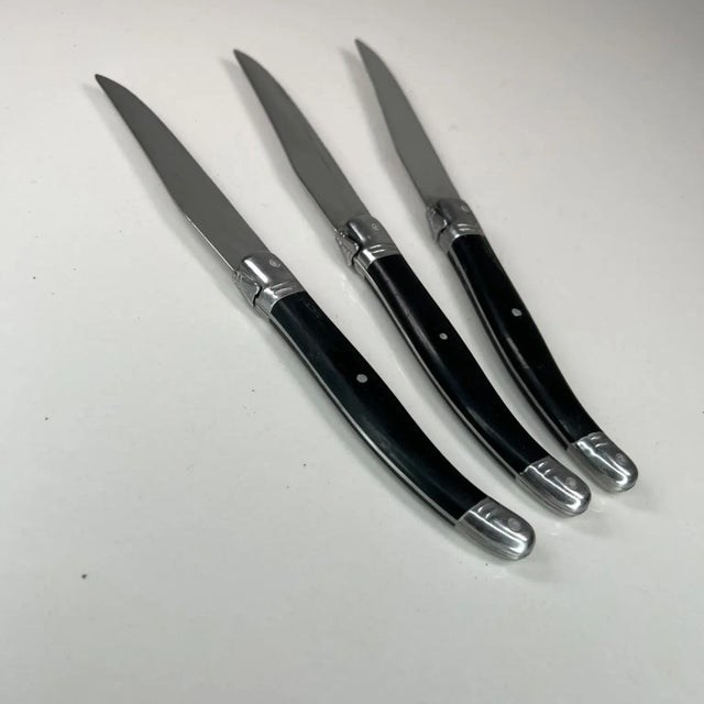 1980s Laguiole Barenthal Barenthal L'Art Et La Table Black Steak Knives - Set of 3 For Sale In San Diego - Image 6 of 10