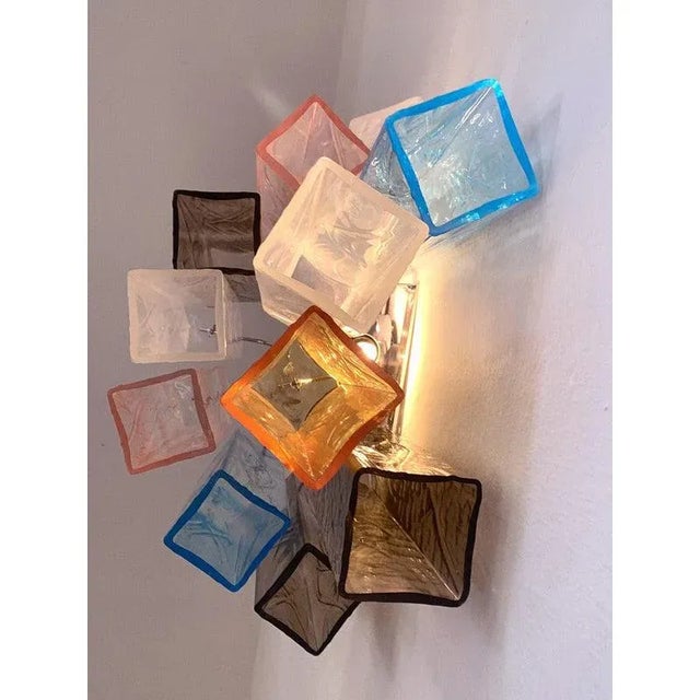Multicolored Squared Murano Glass Wall Sconces, Set of 2 For Sale - Image 8 of 13