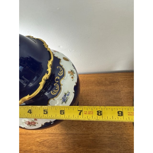 Vintage Wallendorf 1764 Echt Kobalt Cobalt Blue Floral Gold Lidded Vase GDR For Sale - Image 18 of 18