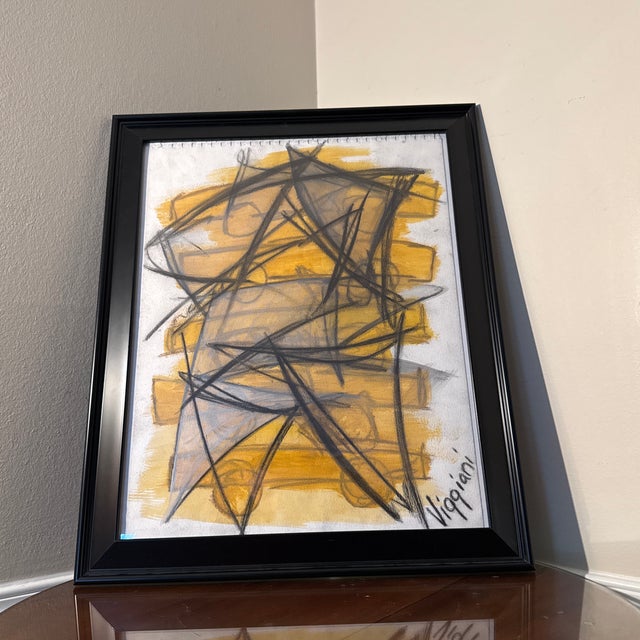 Abstract Late 20th Century Charcoal Abstract Drawing Signed Viggiani ~ Framed For Sale - Image 3 of 7