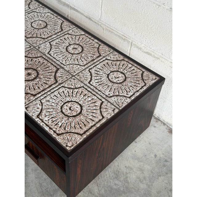 Rosewood Low Three Drawer Chest With Tile Top Media Stand Coffee Table Denmark 1960s For Sale - Image 10 of 10